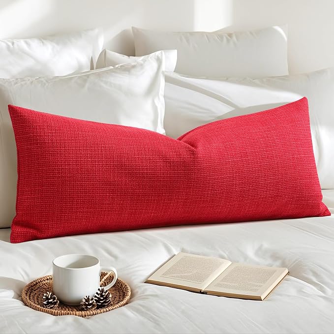 OTOSTAR Linen Throw Pillow Cover Set of 1 Decorative Long Lumbar Pillowcase Rectangle Cushion Cover 14x36 Inch for Home Decor Sofa Bedroom Car 35 x 90CM Red
