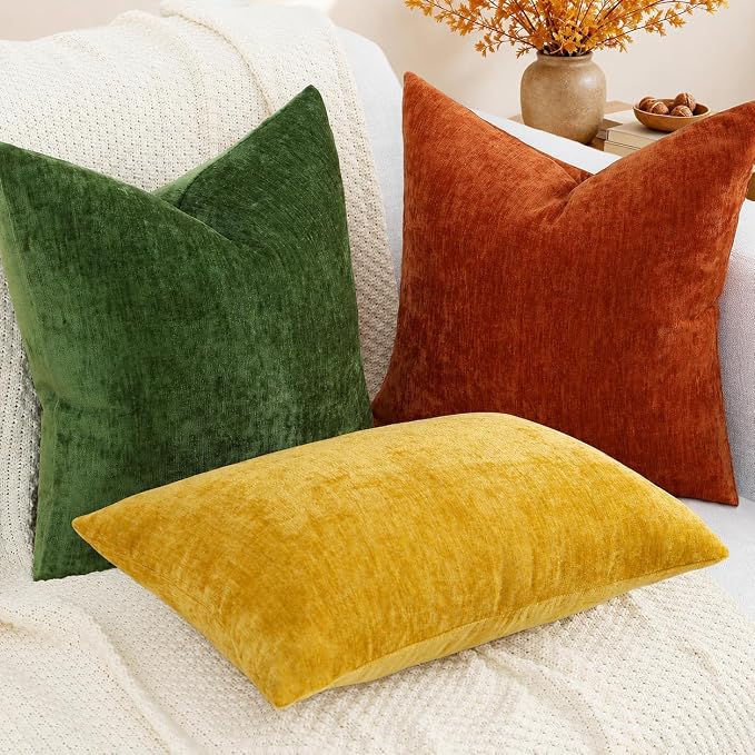 decorUhome Soft Chenille Mineral Yellow Throw Pillow Covers 26X26 Set of 2 | Decorative Fall Couch Pillow Covers Solid Dyed Accent Modern Euro Sham Farmhouse Neutral Square Pillow Cases for Sofa