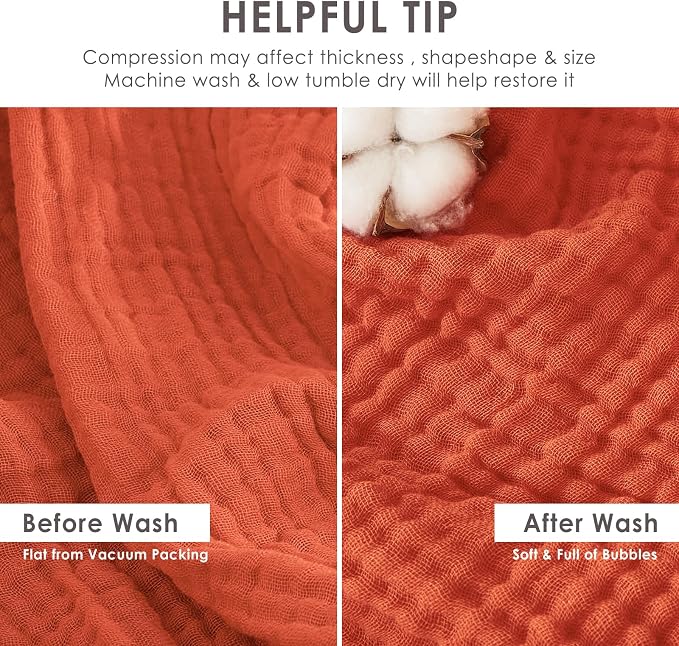 EMME Cotton Muslin King Blanket Bed Layering Bedspread Coverlet Breathable Gauze Soft Lightweight (Heather Orange Rust, 108"x90")
