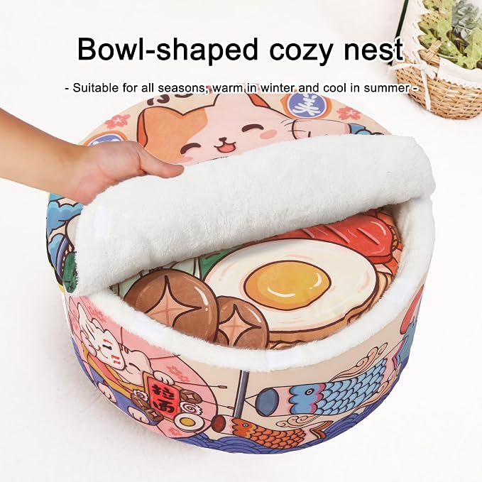 寵幸 Ramen Noodle Cat Bed, Soft Warm Washable for Cats Dogs | Creative Pet Nest, Indoor Use, Removable Cushion, Multi-Size Fit, Dog & Cat Dual Use