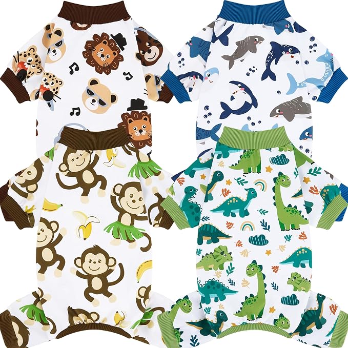 XPUDAC 4 Pack Dog Pajamas Comfy Strechy Doggie Pjs Puppy Clothes for Small Medium Dogs Boy Girl Cat Pet Outfits, XL