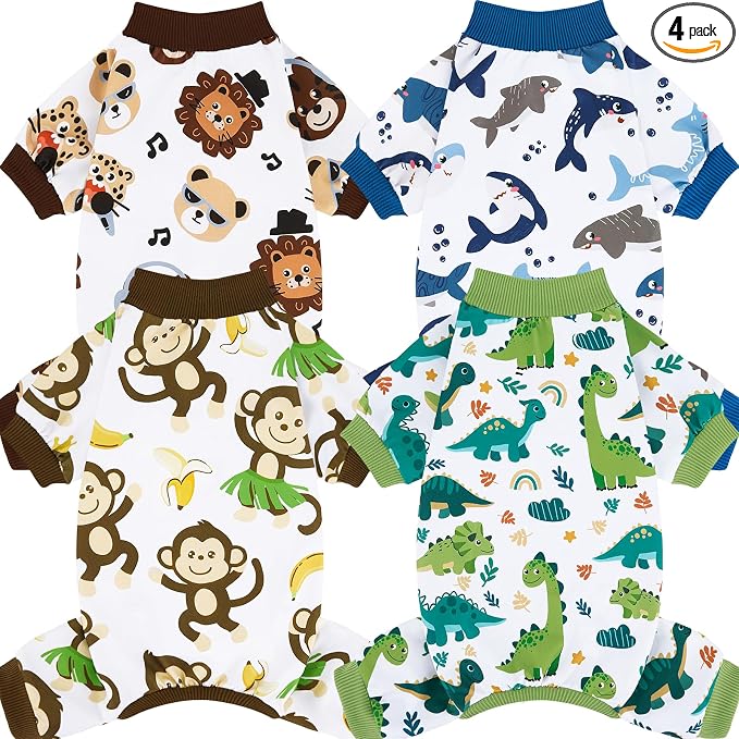 XPUDAC 4 Pack Dog Pajamas Comfy Strechy Doggie Pjs Puppy Clothes for Small Medium Dogs Boy Girl Cat Pet Outfits, XS