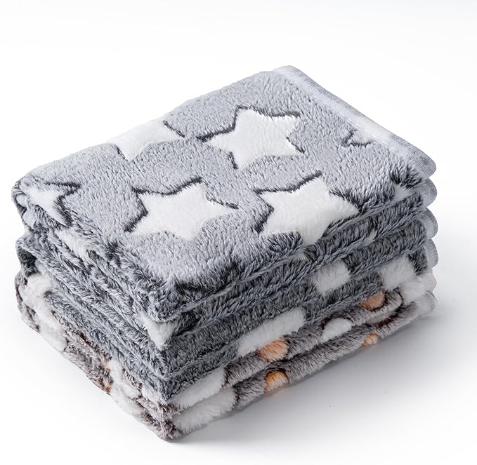 1 Pack 3 Blankets for Dog Puppy Cat (Large 41x31'', Star, Bone, Love) | Super Soft Fluffy Premium Fleece Pet Blanket Flannel Paw Printed Throw