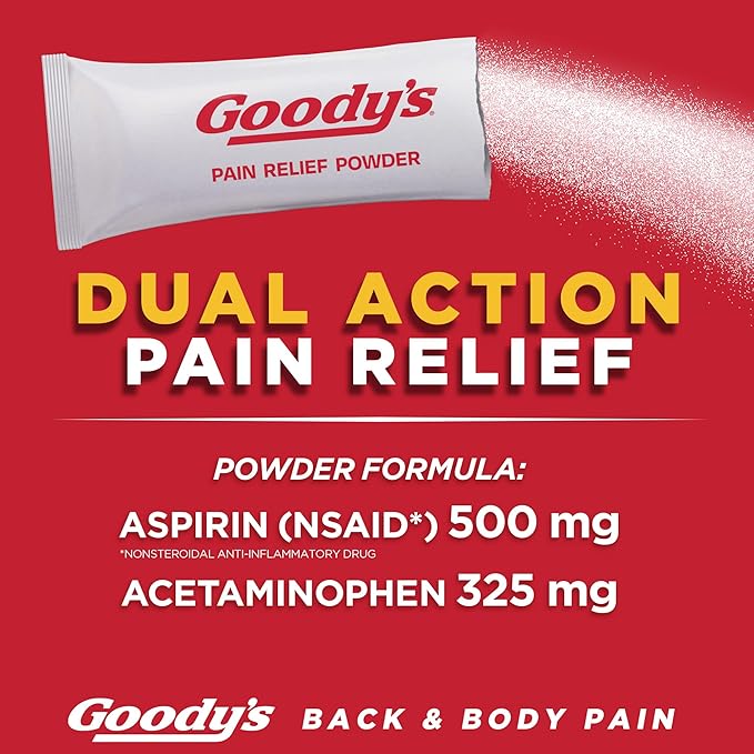 Goody's Body Ache & Back Pain Relief Powder, Dual Action with Acetaminophen & Aspirin, Caffeine-Free, 6 Count, Pack of 12