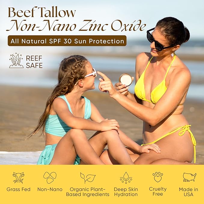 Eat My Face Organic Beef Tallow Sunscreen SPF 30 | Non Nano Zinc Oxide Mineral Sunscreen, Reef Safe & Non Toxic Sunblock for Face and Body, Natural Chemical Free Made in USA, Tallow Zinc Sunblock 4oz
