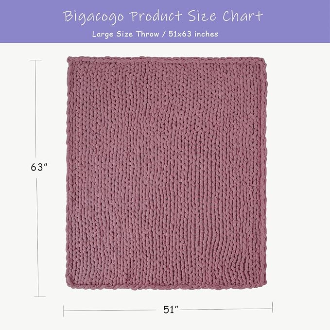 Bigacogo Chunky Knit Throw Blanket for Couch, 51x63 inches, Burnt Rose | Hand Knit with Jumbo Chenille, Soft Breathable Cable Knit for Sofa Bed Living Room, Machine Washable, Gift for Mom Friend