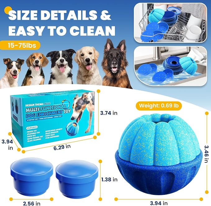ABRRLO Frozen Dog Treat Toys to Keep Them Busy,Interactive Puzzle Treat Dispensing Dog Toys Ball,Frozen - Licking - Slow Feeder - Cognitive Dogs Enrichment Toy,Durable Small Medium Large Dogs Chew Toy