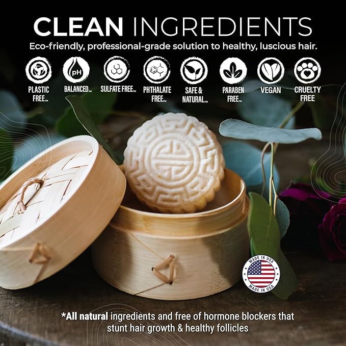 Viori Hidden Waterfall Shampoo and Conditioner Bar Set and Bamboo Holder - Made with Rice Water for Hair Growth - Handcrafted Sulfate Free Shampoo and Conditioner