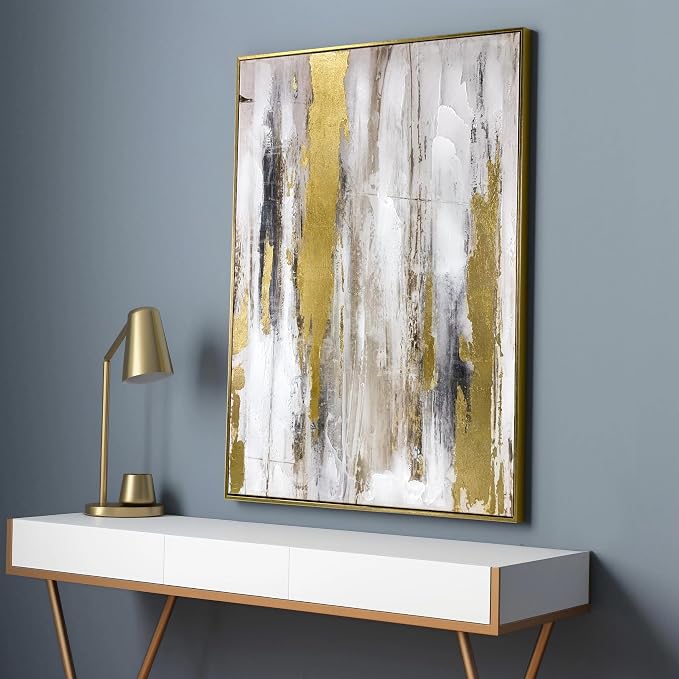 Zessonic Abstract Wall Art with Gold Foil - 24 x 32 Inches Gold and Gray Canvas Print with Texture for Modern Style Decor，Framed, Ready to Hang