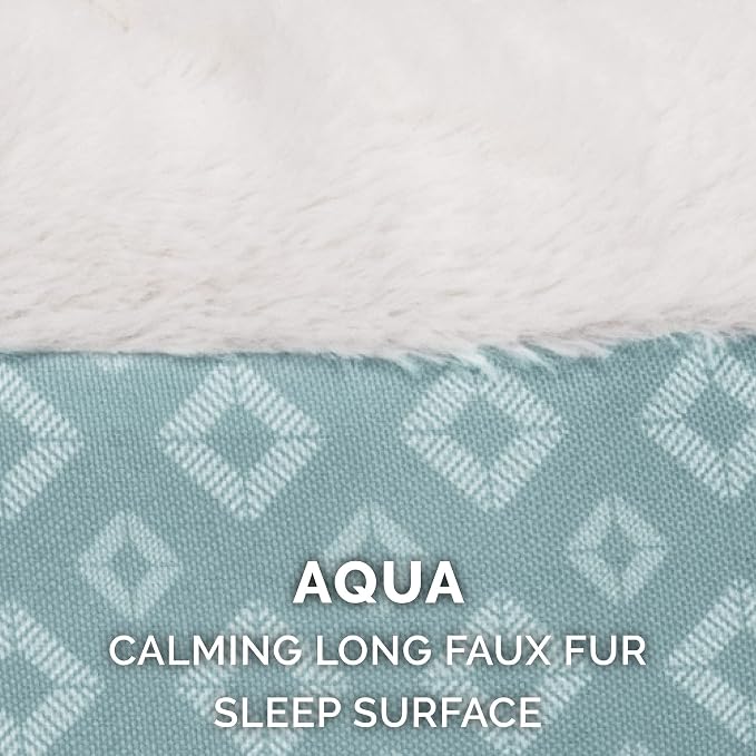 Furhaven Replacement Donut Dog Bed Cover Plush & Diamond Print Calming Cuddler, Machine Washable - Aqua, Medium