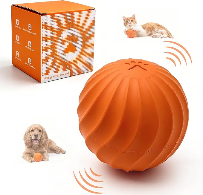 Smart Interactive Dog Toy Ball for Dogs and Cats, Motion Activated Auto Rolling Bouncing Pet Ball, IP67 Waterproof, Bite Resistant Rubber, USB-C Rechargeable, 2 Modes