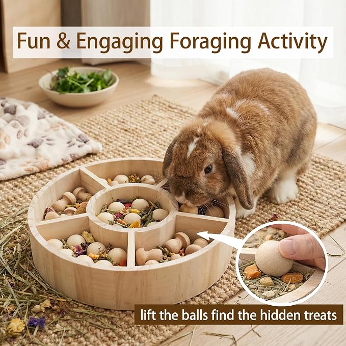 Bunny Foraging Toy, Natural Wood Rabbit Enrichment Toys for Boredom, Interactive Slow Feeder & Chew Toys for Rabbits, Hamsters, Chinchillas & Guinea Pigs