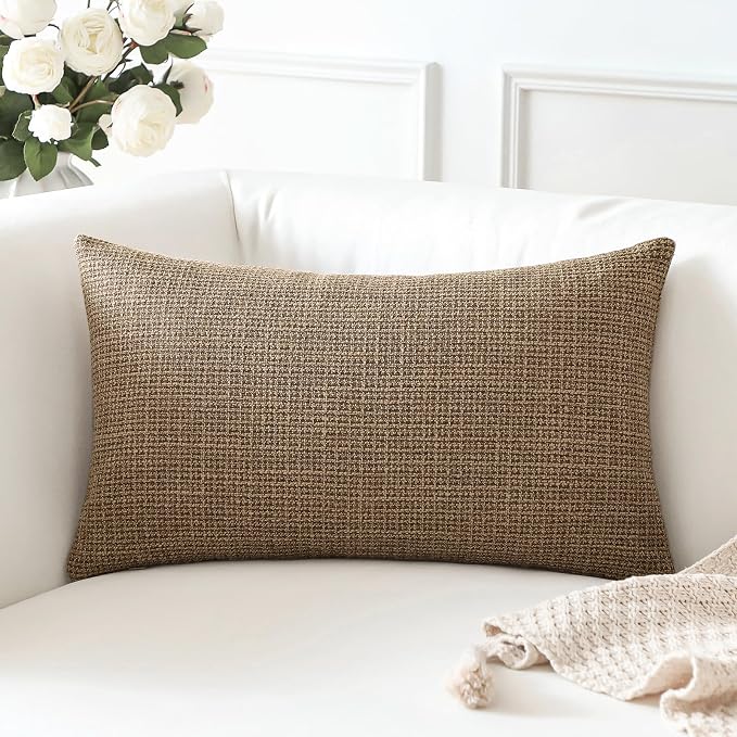 OTOSTAR Linen Throw Pillow Cover Set of 1 Decorative Lumbar Pillowcases Cushion Covers 12x20 Inch for Home Decor Sofa Bedroom Car 30 x 50CM Brown