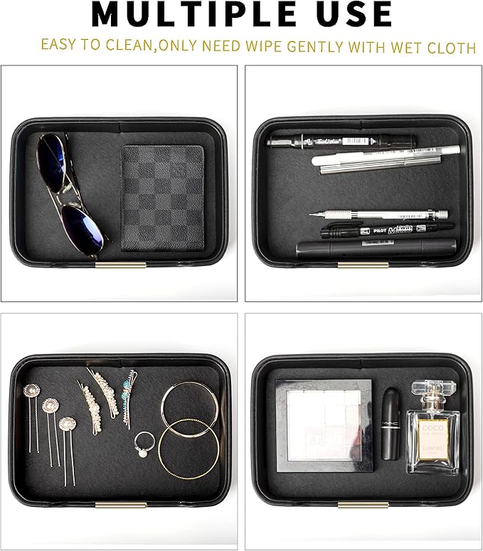 Leather Tray Organizer, Valet Tray Key Bowl (Metal Gilded, Black) | Leather Catchall Tray for Entryway Table Desktop Storage, Decorative Tray for Jewelry Keys Wallet Phone Watch