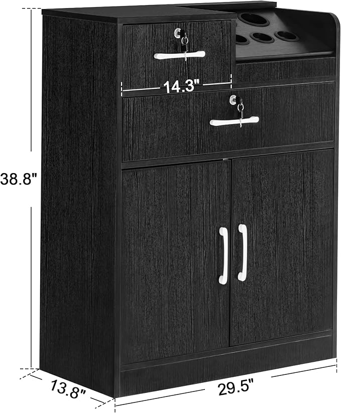 BarberPub Locking Storage Cabinet Barber Utility Unit Beauty Salon Station with Holders Styling Equipment with Drawers 2032