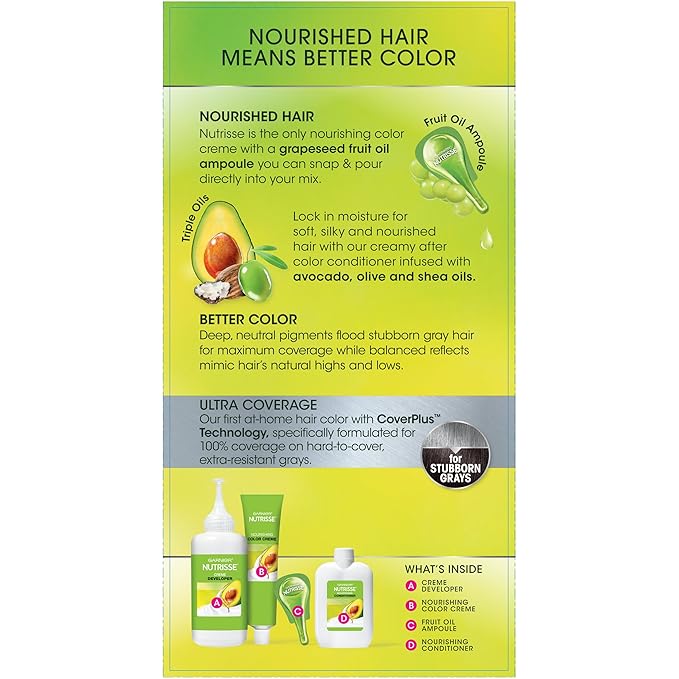 Garnier Hair Color Nutrisse Ultra Coverage Nourishing Creme, 500 Deep Medium Natural Brown (Glazed Walnut) Permanent Hair Dye, 1 Count (Packaging May Vary) (Pack of 2)