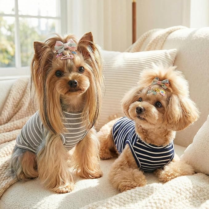 2Pack Dog Shirt Cotton Striped T-Shirts Stretchy Comfortable Pet Vest for Puppy and Cat Super Soft Dog Shirts Vest Sleeveless Breathable Basic Clothes for Small Medium Large Boy Girl Dogs