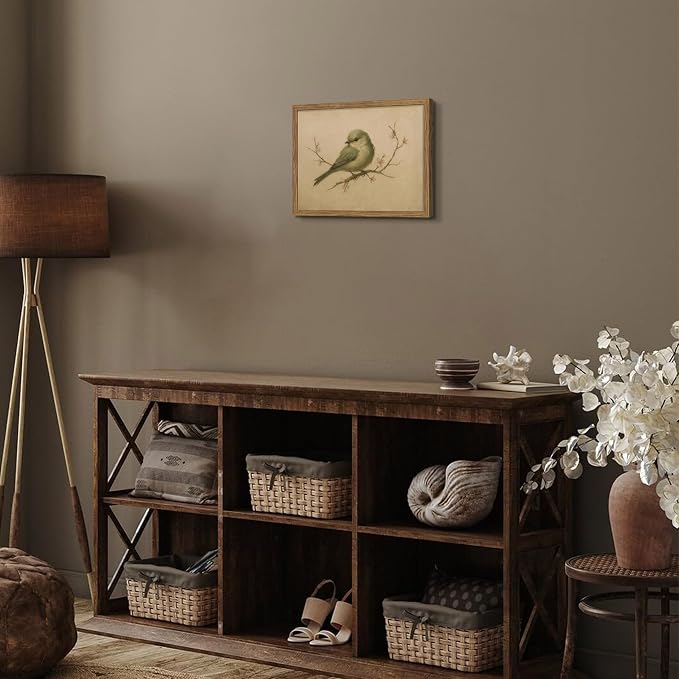 Vintage Bird Wall Art, Cherry Blossom Spring Pictures Canvas Wall Decor, Rustic Farmhouse Bird Animal Artwork Print Poster for Living Room Bedroom Bathroom 12x16 Inch Framed