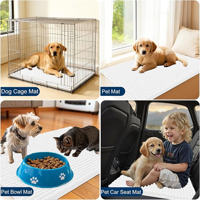 OLANLY Dog Door Mat for Muddy Paws 59x20, Extra Absorbent Chenille Mud Mat | White, Absorbs Moisture and Dirt, Non-Slip Machine Washable Doormat, Quick-Drying Indoor Entryway Floor Mat for Dogs