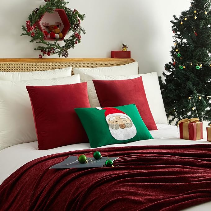 28x28 Pillow Covers Decorative Velvet Throw Pillow Covers Set of 2,Burgundy | JUSPURBET Luxury Euro Cushion Covers with Invisible Zipper for Modern Couch Sofa Bed Living Room Bedroom Home Decor Christmas