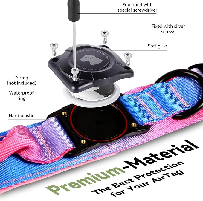2026 Upgrade Waterproof Tactical AirTag Dog Collar, Built in AirTag Holder | Comfortable Control Handle, Quick Release Metal Buckle, Durable 1000D Nylon, For Medium to Large Dogs, Snow Cone,M