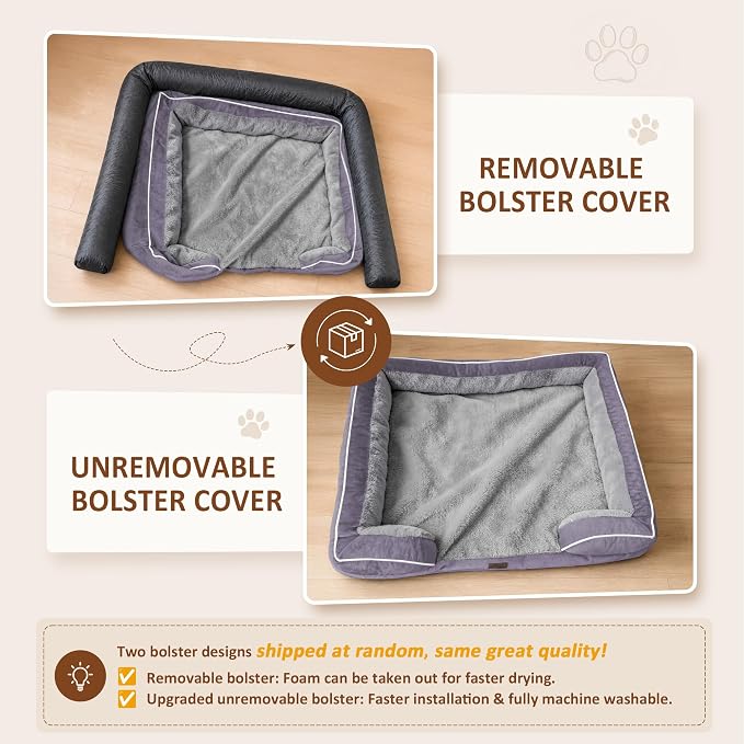 Comfort Expression Waterproof Orthopedic Dog Bed for Extra Large Dogs | Supportive Egg Crate Foam XL Pet Bed with Removable Bolster, Dog Couch with Washable Cover & Non-Slip Bottom, 42x30 Inch