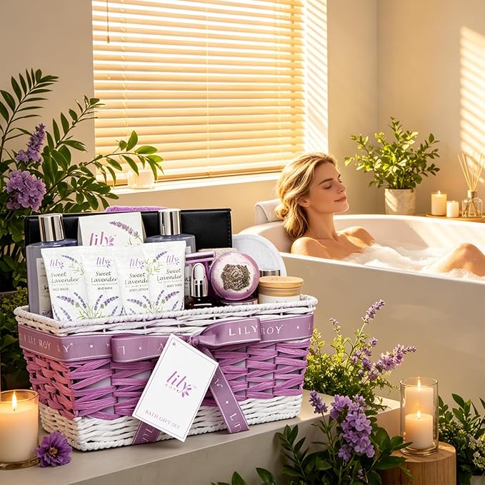 Mother's Day Gift Basket for Mom, Gifts for Women, Spa Gift Basket for Women - 22 Piece Lavender Bath and Body Skin Care Set for Women, Spa Kit | Birthday Gifts, Valentines Day Gift, Christmas Gift