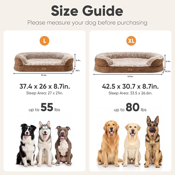 FUKUMARU X-Large Thickened Dog Couch Bed, Orthopedic, Waterproof & Washable | Heavy Duty Dog Sofa with 4" Extra-Thick Egg-Crate Foam, Relieves Joint Pressure, Fully Removable, Fits Extra-Large Dogs
