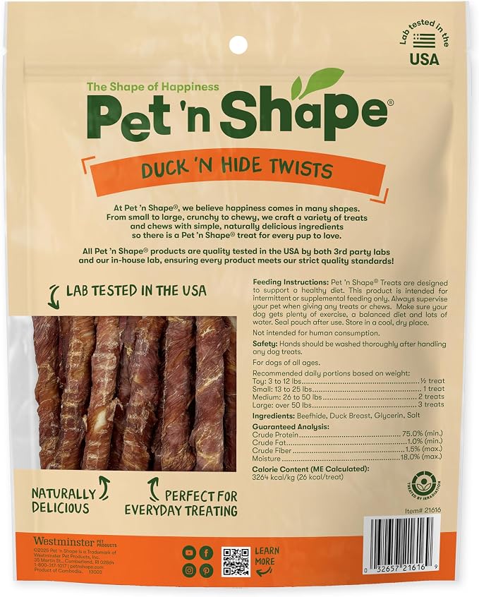 Pet 'n Shape Duck 'n Hide Twists - Duck Wrapped Rawhide Natural Dog Treats, Small, 1 Pound (Pack of 1)