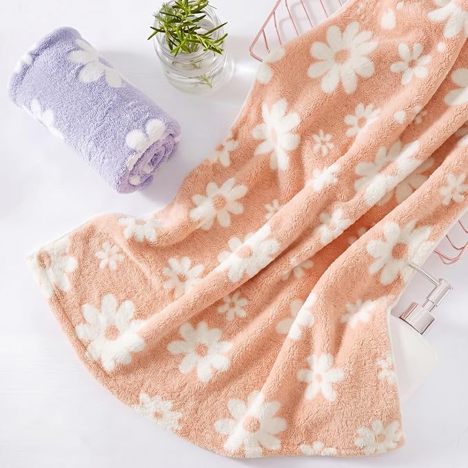 Soft Throw Blanket for Couch-Cozy Reversible Knitted Blankets | Lightweight Warm Fluffy Decor for Women, Mom, Her & Girls, Sofa, Chair, Bed, 50x60in,Daisy Floral Peach Orange