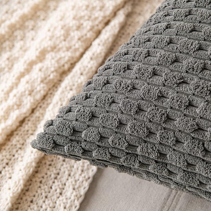 MIULEE Lumbar Decorative Throw Pillow Covers 12x20 Dark Grey Corduroy | Textured Striped Pack of 2 Striped Pillow Covers Modern Farmhouse Home Decor for Couch Bed Sofa Living Room