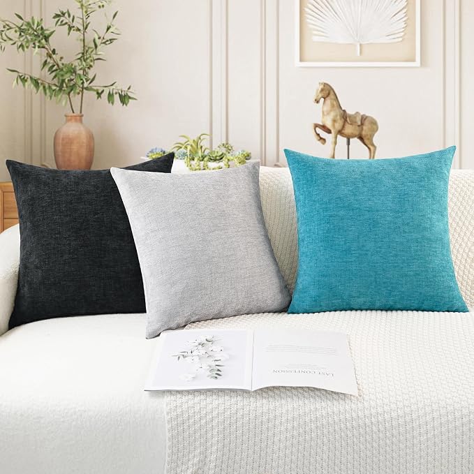CaliTime Decorative Couch Throw Pillow Covers 26 X 16 Inches Lake Blue | Pack of 2, Cozy Chenille Cushion Cases for Sofa Bed Living Room Farmhouse Home