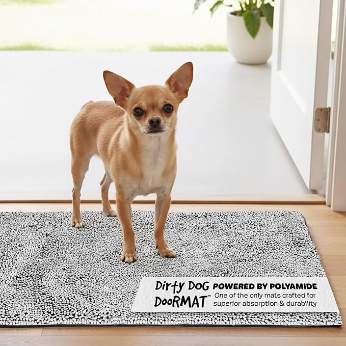 Dog Gone Smart Dirty Dog Doormat - Super Absorbent - Silver Grey, 23 x 16in | Polyamide Rug Pulls in Moisture & Dirt - Fast Drying for Clean Floors, Non-Slip, Machine Washable Mat for Muddy Paws