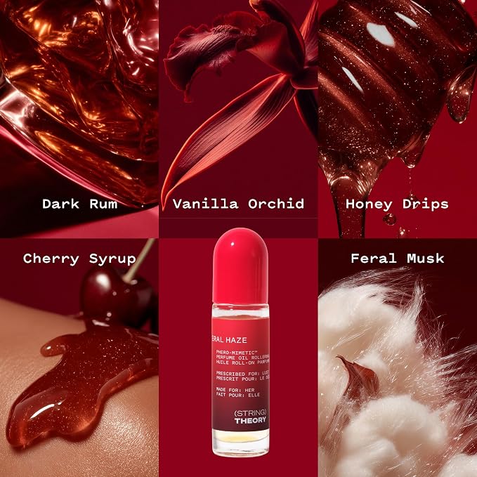 STRING THEORY x Off Campus - Hannah - Women's Pheromone Roll On Perfume Oil - Spicy & Sweet Vanilla Amber Boozy Gourmand Musk - Dark Rum, Vanilla, Tonka Bean - Lasts 3 Hrs Long - Phero-Mimetic Perfume