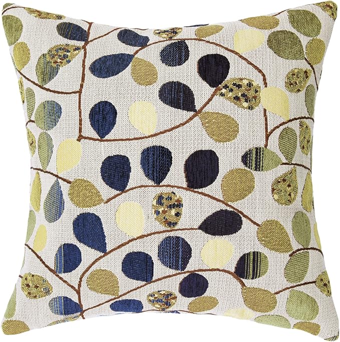 CaliTime Decorative Throw Pillow Covers 20 X 20 Inches Ecru Blue | Luxury Chenille Cute Leaves Cushion Case Shell for Couch Sofa Bed Living Room Home