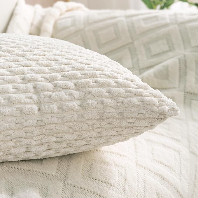 Set of 4 Cream White Decorative Throw Pillow Covers 18x18 Inch Corduroy Pillow Covers for Bed Couch Sofa Living Room Soft Square Cushion Cases