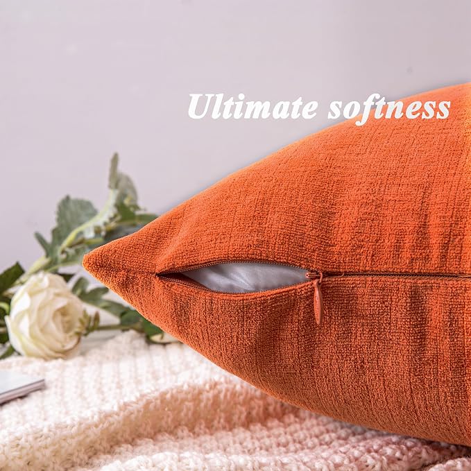 GAWAMAY Decorative Square Throw Pillow Covers 18"x18" Inch Set of 4, Super Soft Chenille Pillows Farmhouse Fall Pillowcase for Living Room Bedroom Sofa Couch Cushion Cover Burnt Orange 45x45cm