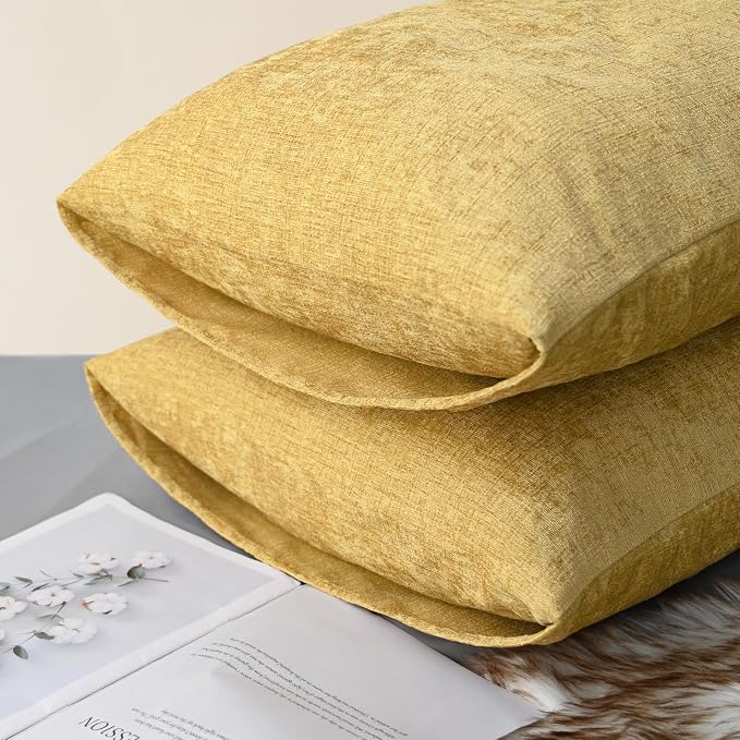 CaliTime Decorative Standard Throw Pillow Covers 26 X 20 Inches Gold | Pack of 2, Cozy Chenille Cushion Cases for Sofa Bed Living Room Farmhouse Home