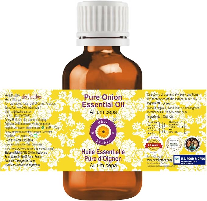 Deve Herbes Pure Onion Essential Oil (Allium cepa) Steam Distilled 50ml (1.69 oz)