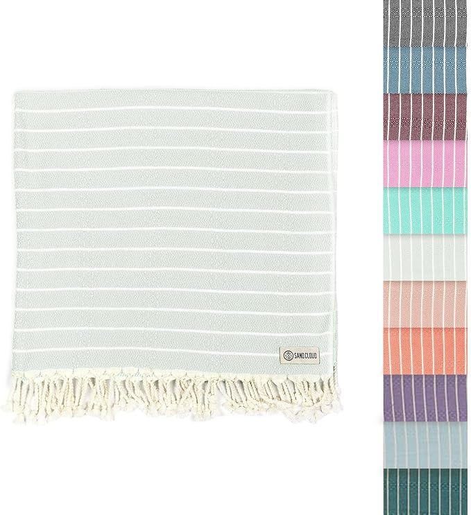 Sand Cloud Turkish Beach Towel - Sand Resistant - 100% Certified Organic Turkish Towel - Quick Dry Towel for Beach, Picnic, Blanket or Bath Towel - As Seen on Shark Tank - Gocek (Sage Green)