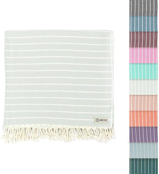 Sand Cloud Turkish Beach Towel - Sand Resistant - 100% Certified Organic Turkish Towel - Quick Dry Towel for Beach, Picnic, Blanket or Bath Towel - As Seen on Shark Tank - Gocek (Sage Green)