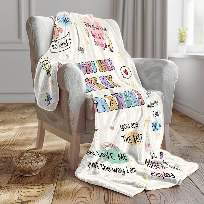 Grandma Gifts, Grandma Birthday Gifts from Grandkids, Grandmas Blanket, for Grandmas from Grandchildren, Grandmother from Granddaughter Grandson 60”x50”