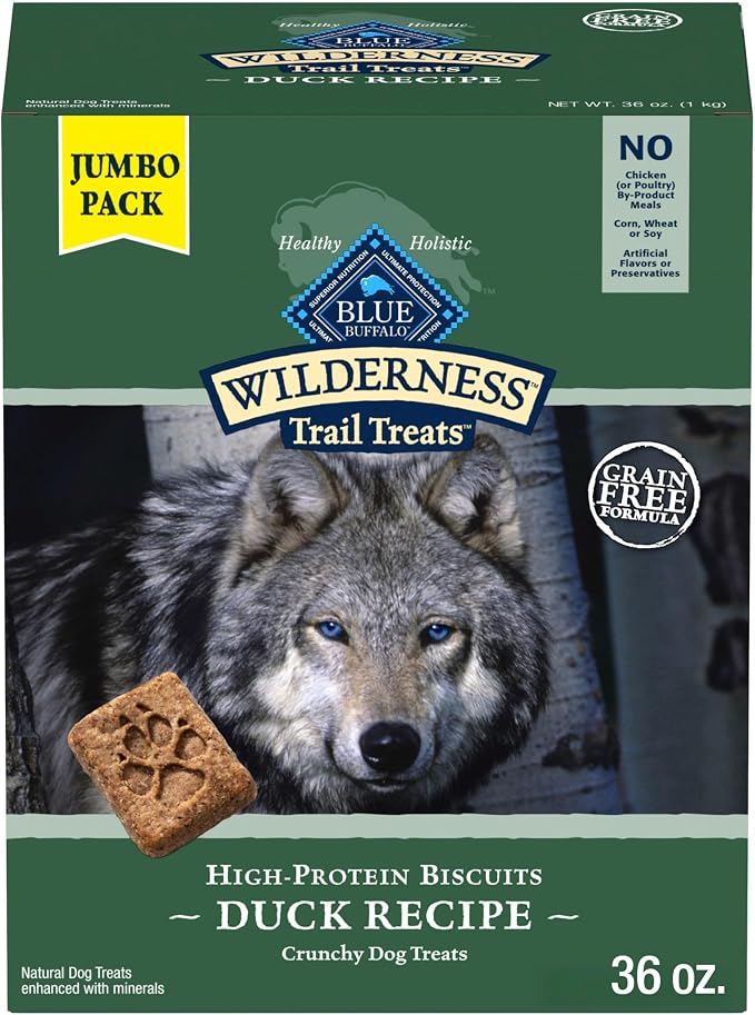 Blue Buffalo Wilderness Trail Treats Duck Crunchy Dog Biscuits, 36 oz | Real Duck #1 Ingredient, High Protein & Grain-Free Dog Snacks, Great for Training, No Artificial Preservatives