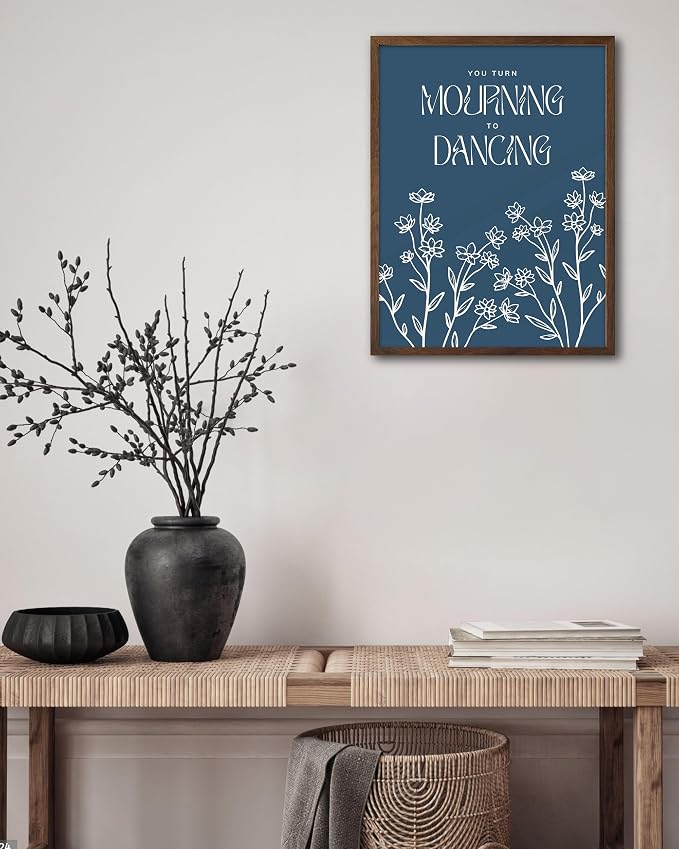 EcoHest 12x16 in Psalm 30:11 Mourning to Dancing Floral Christian Wall Art | Walnut Color Solid Oak Frame，Canvas Wall Art, Scripture Bible Verse Wall Decor for Bedroom, Living Room, Office, Church,1Pack