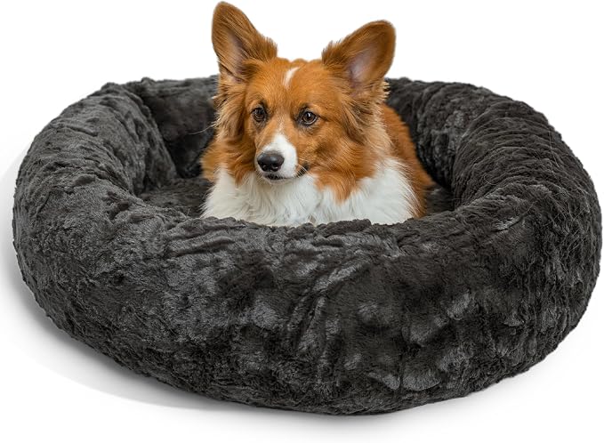 Best Friends by Sheri Original Calming Donut Dog Bed, Mink Gray, 30" | Machine-Washable Cover, Lux Faux Fur, Orthopedic Support, Sense of Security, Water-Resistant Base, Medium Dogs Up to 45 lbs
