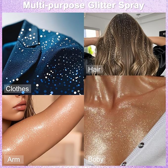Yosca 150ML Body Glitter Spray, Diamond Silver Shiny Glitter Spray for Hair Body Clothes, Quick-Drying Long-Lasting Glitter Hairspray Shimmer Powder for Festival Concert Party Stage Rave Accessories