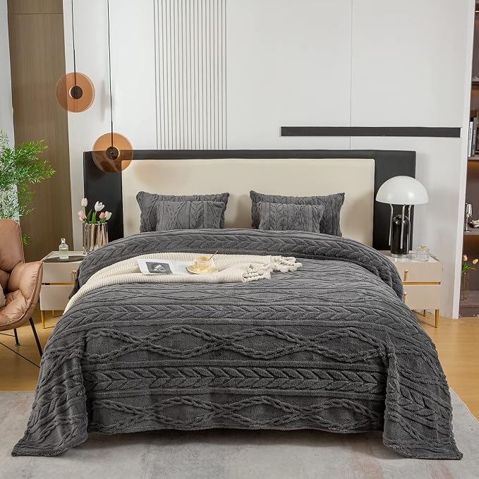 YUSOKI Sherpa Fleece Twin XL Size Blanket, Grey, 65"x90" | 3D Stylish Design,320GSM, Non-Shedding, Lightweight for All Season Use, stays fluffy after repeated washes, Perfect Gifts