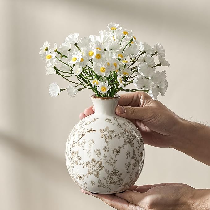 5.98" Ceramic Flower Decorative Antique Vase, Vintage Rustic Chinoiserie Floral Vase for Home Decor, Living Room, Bookshelf, Office, Entryway, Garden, Chinoiserie Decor, Tuscan Decor
