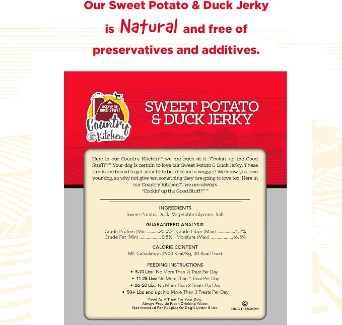Country Kitchen Sweet Potato & Duck Jerky Tender Dog Treats, 16 oz | Quality Ingredients Made with Real Duck, High Protein, Low Fat, No Artificial Colors