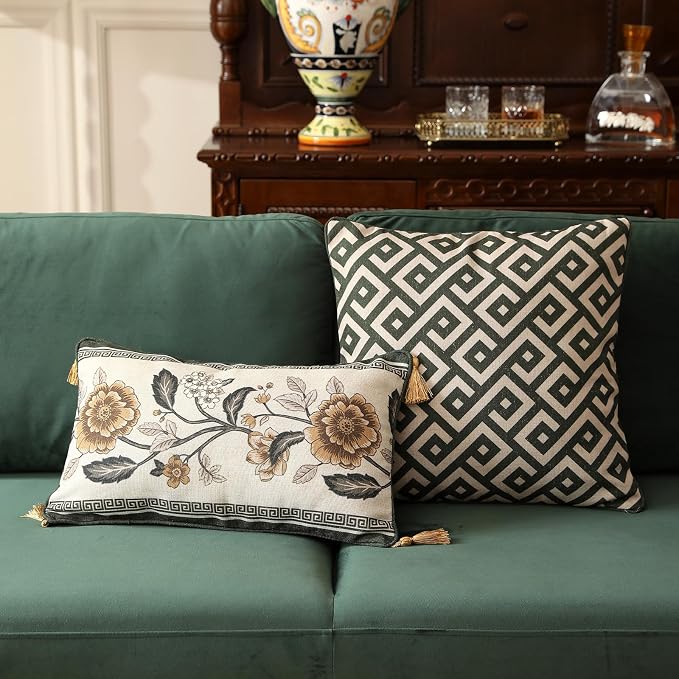 Vintage Elegant Linen Rectangle Throw Pillow Cover,20"x12"-Murad C | Designer French Pillow Cover,Concealed Zipper Design,Sofa,Bedroom,Living Room,Lounge Chairs,All Season Home Decor